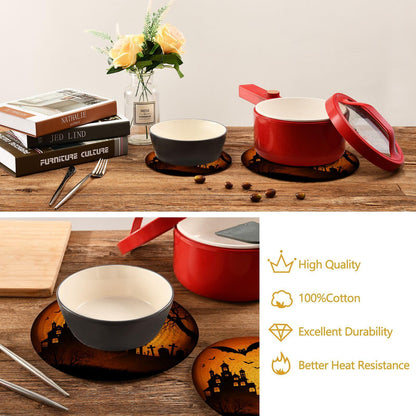 ALAZA Halloween Trivets for Hot Dishes 2 Pcs,Hot Pad for Kitchen,Trivets for Hot Pots and Pans,Large Coasters Cotton Mat Cooking Potholder Set 7
