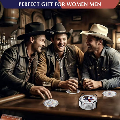 Texas Souvenirs Gifts for Men Women,Travel Souvenir Coaster Set of 6,Drink Absorbent Coasters with Holder, Coffee Table Decor Ceramic Stone Coaster for New Home, Apartment Kitchen Bar