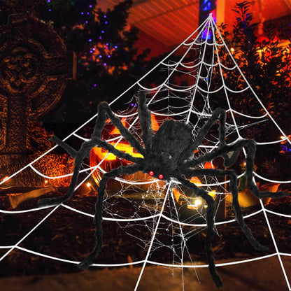 Halloween Decorations Set, 276'' Triangular Huge Spider Web + 59'' Giant Fake Spider and 20Pcs Mini Fake Spiders 40g Fine Cobweb Props for Indoor Outdoor Yard Scary Haunted House Halloween Party Décor
