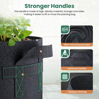 Jorvila 5 Pack 5 Gallon Grow Bags, Thickened Nonwoven Fabric Planter Pots with Handles, Heavy Duty 300G Garden Pots for Tomato, Potato and Vegetable