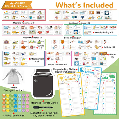 JJPRO Magnetic Bedtime/Morning/Daily Routine Chart for Kids with Reward Jar-Morning Routine Chart,Daily Checklist Reward Chart for Toddlers,Reward Jar for Kids,Cute Visual Schedule Board for Home