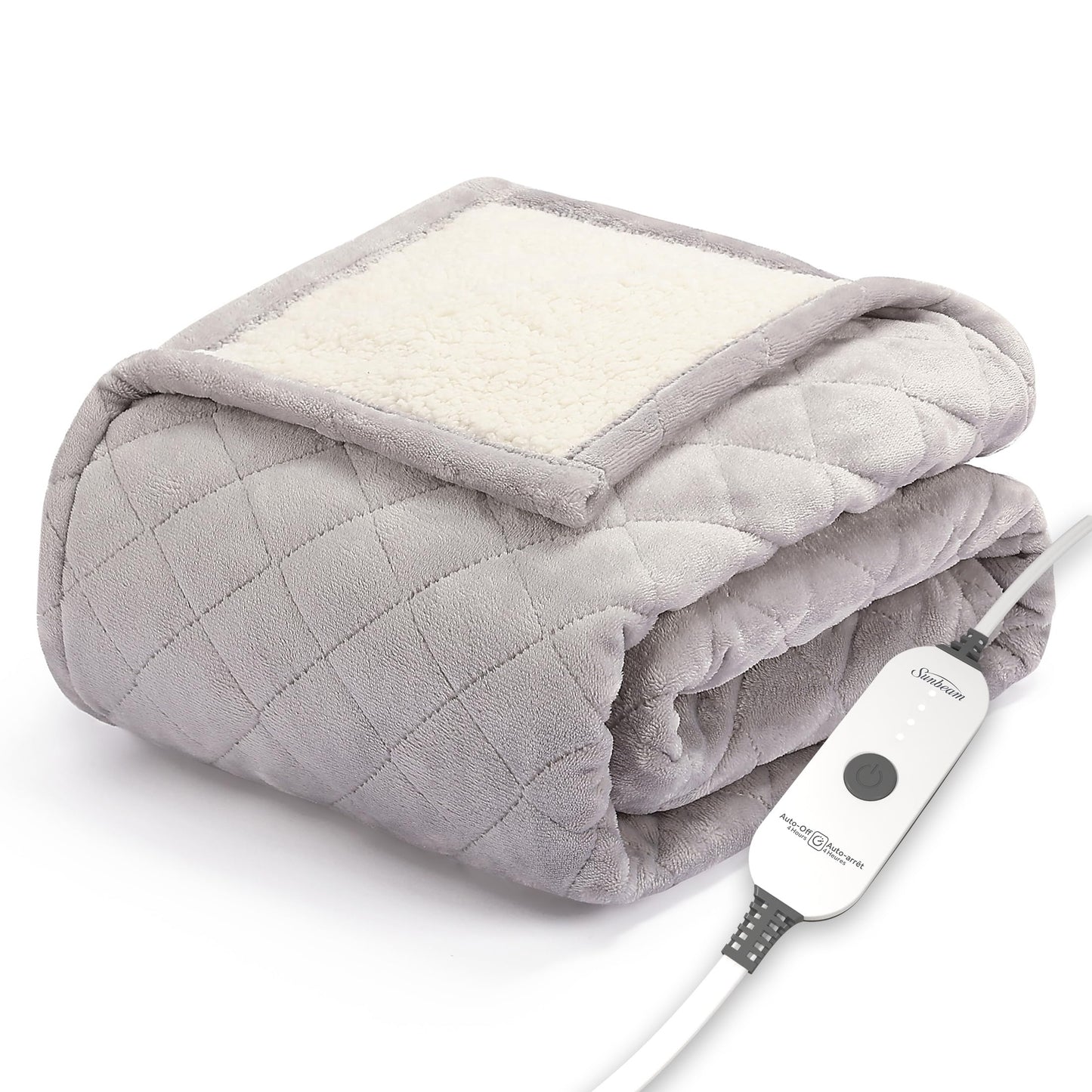 Sunbeam Electric Throw Royal Mink Sherpa Heated Blanket, 4 Heat Settings, 4-Hour Auto Shut-Off, Fast Heating, Luxurious and Ultra Comfy, Night Fog Color, 50" x 60"