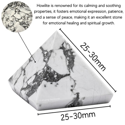 Amazing Gemstone Howlite Pyramid Crystal Healing Stones - 1" Great Pyramid Figurine of Natural Stone Pyramid for Meditation, Reiki, Chakra Balancing and Crystal Pyramids Grid