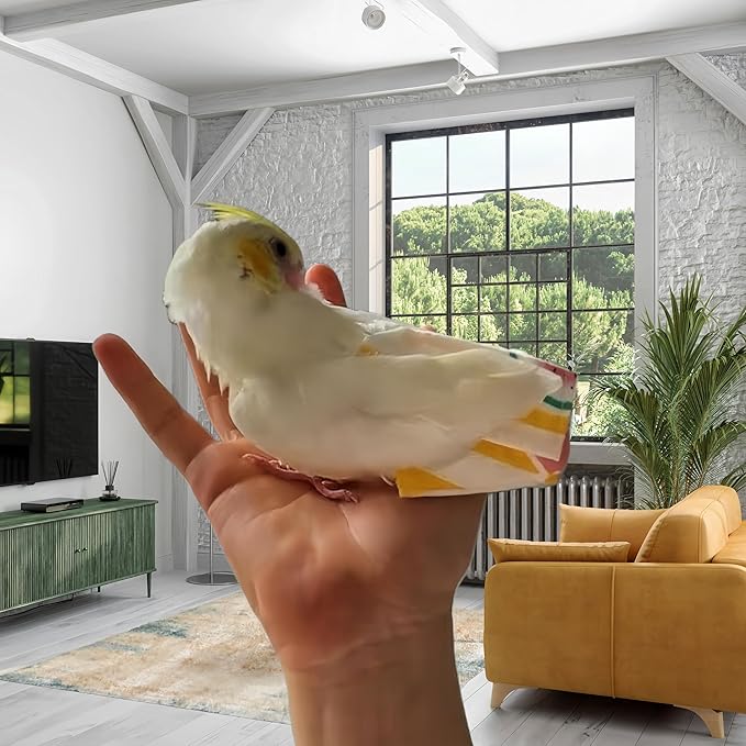 2Pcs Bird Diapers Bird Harness Flight Suits Diapers with 80 Inch Flying Leash Parrot Nappy Washable Cute Urine Wet Suit for Cockatiel Conure Macaw Budgies Parakeet-Rabbit&Watermelon,M