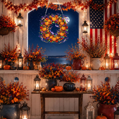 Eiflow Hanging Diamond Art Halloween Kit for Adults DIY Acrylic Diamonds Craft Painting Ornament Pumpkin Kit, Special Crystal Diamond Art Painting Window Door Hanging Pendant Wreath