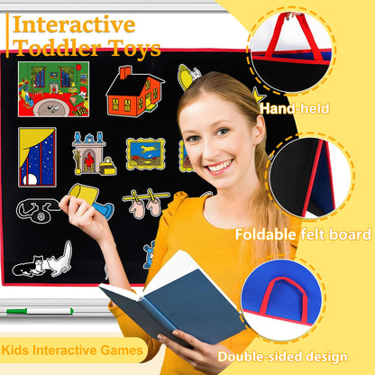 Ai fsem Large Felt Flannel Board Portable Double-Sided Foldable Felt Story Boards for Toddlers Storytelling Learning Activities Teacher Supplies
