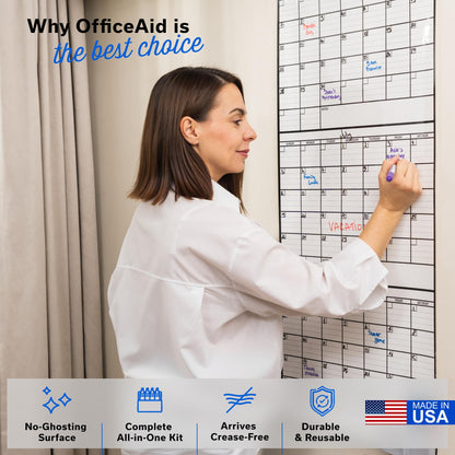 3 Month Dry Erase Calendar for Wall 40x17, Large Three Monthly Reusable Planner, Big Dry Office Erase, Rolled Whiteboard White Board, Classroom Calendar Undated Giant for Wall Erasable Family