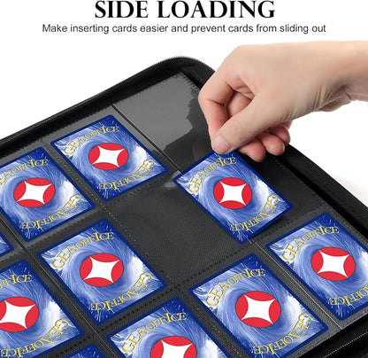 GEAoffice 12 Pocket Card Binder - Sturdy PU Cover Trading Card Binder, 30 Side Loading Pages, Card Collection Album for YuGiOh, MTG, TCG, Games&Sports, Zip Close, Ringless, Non-PVC, Purple