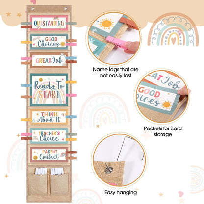 Pasimy 59 Pcs Student Behavior Clip Chart for Classroom Management Kids Track Reward Incentive Behavior Pocket Chart Boho Bulletin Board Teacher Supplies for School Office(Vibrant)