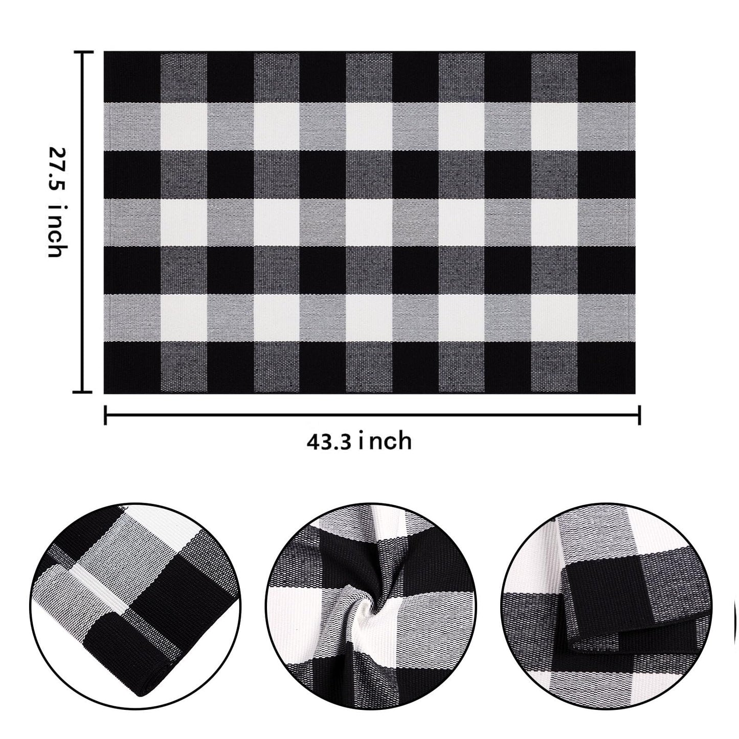 Buffalo Plaid Outdoor Rug 27.5''x 43.3''Black and White Checkered Rug Cotton Machine Washable Farmhouse Mat for Outdoor, Kitchen, Farmhouse, Entryway,Bathroom