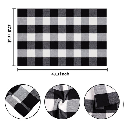 Buffalo Plaid Outdoor Rug 27.5''x 43.3''Black and White Checkered Rug Cotton Machine Washable Farmhouse Mat for Outdoor, Kitchen, Farmhouse, Entryway,Bathroom