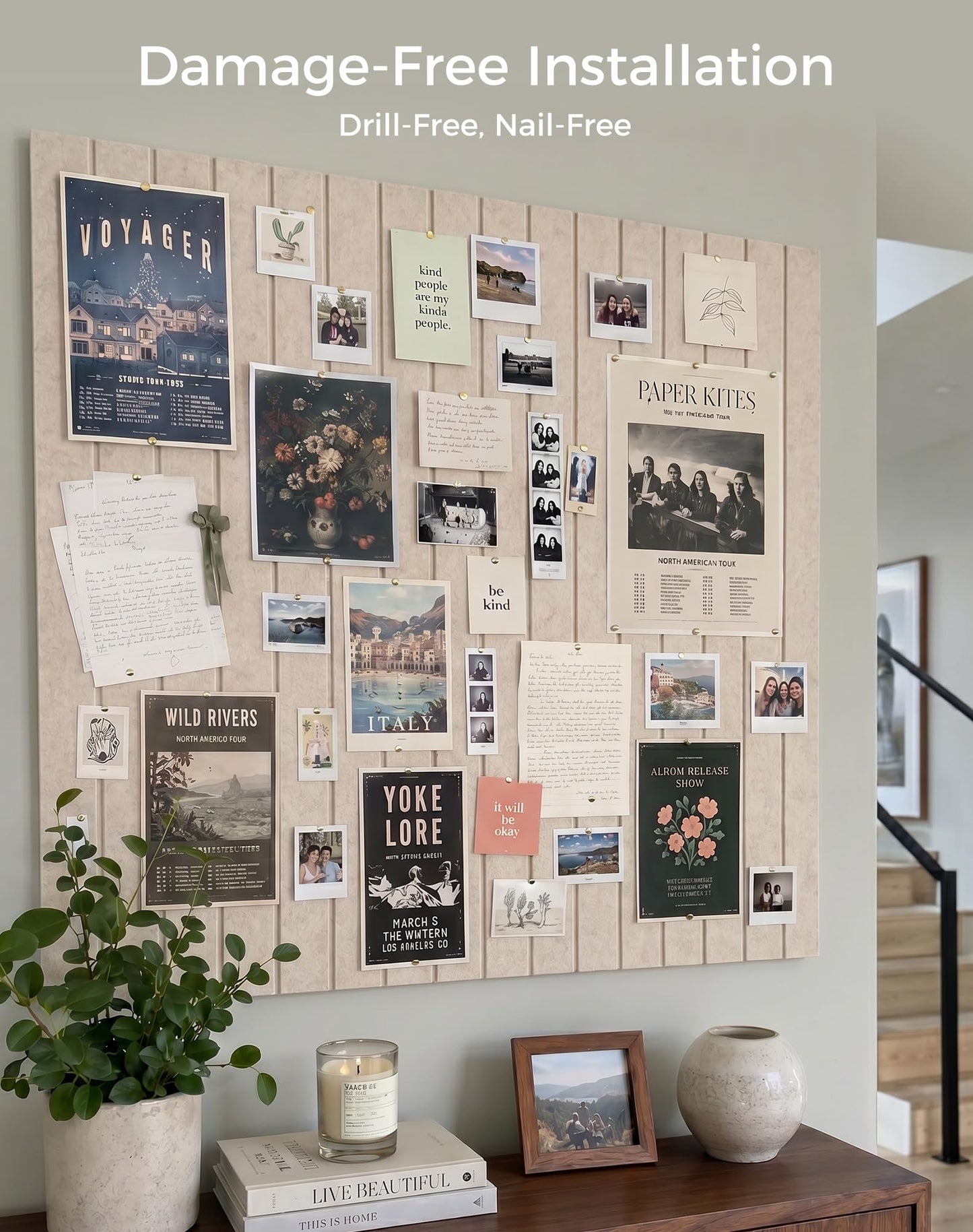 Aothia Felt Bulletin Board Tiles Large 48" x 36" Cork Board Alternative - 12-Pack with 70 Adhesive Tabs, Thick Slat Wall Panels for Office Decor, Push Pin Board Wall Organizer Alternative - Oatmeal