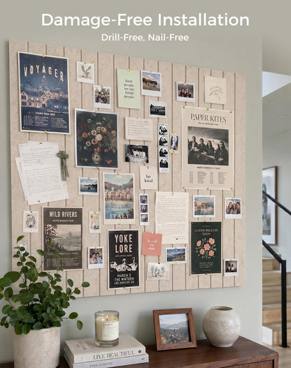 Aothia Felt Bulletin Board Tiles Large 48" x 36" Cork Board Alternative - 12-Pack with 70 Adhesive Tabs, Thick Slat Wall Panels for Office Decor, Push Pin Board Wall Organizer Alternative - Oatmeal