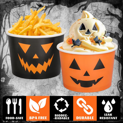 48 Pcs Halloween Treat Snack Cups Pumpkin Ghost Disposable Paper Bowls 9 Oz Paper Cups Dessert Ice Cream Bowls for Trick or Treat Birthday Movie Party Favor Supplies