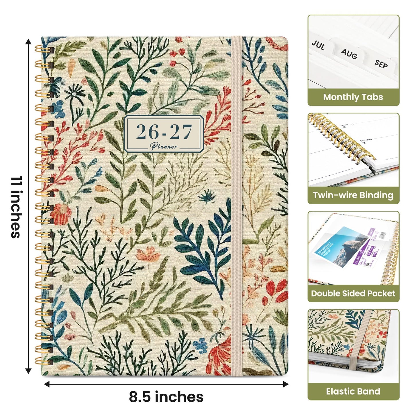Planner 2026-2027, Academic Year Weekly and Monthly Calender Planner, from Jul 2026 - Jun 2027, Spiral Bound School Planning Book, Perfect for Teacher, Student, Women & Men, A4 (8.5" x 11"), Herbs