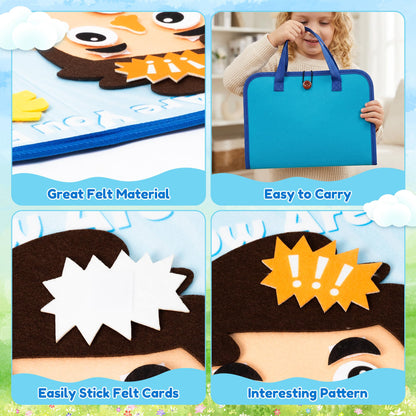 WATINC Travel Felt Board Story Set - Portable Felt Board Educational Birthday Gift for Boys Girls, Themed Storytelling Preschool Early Learning Interactive Play Kit for Toddlers (Emotional)