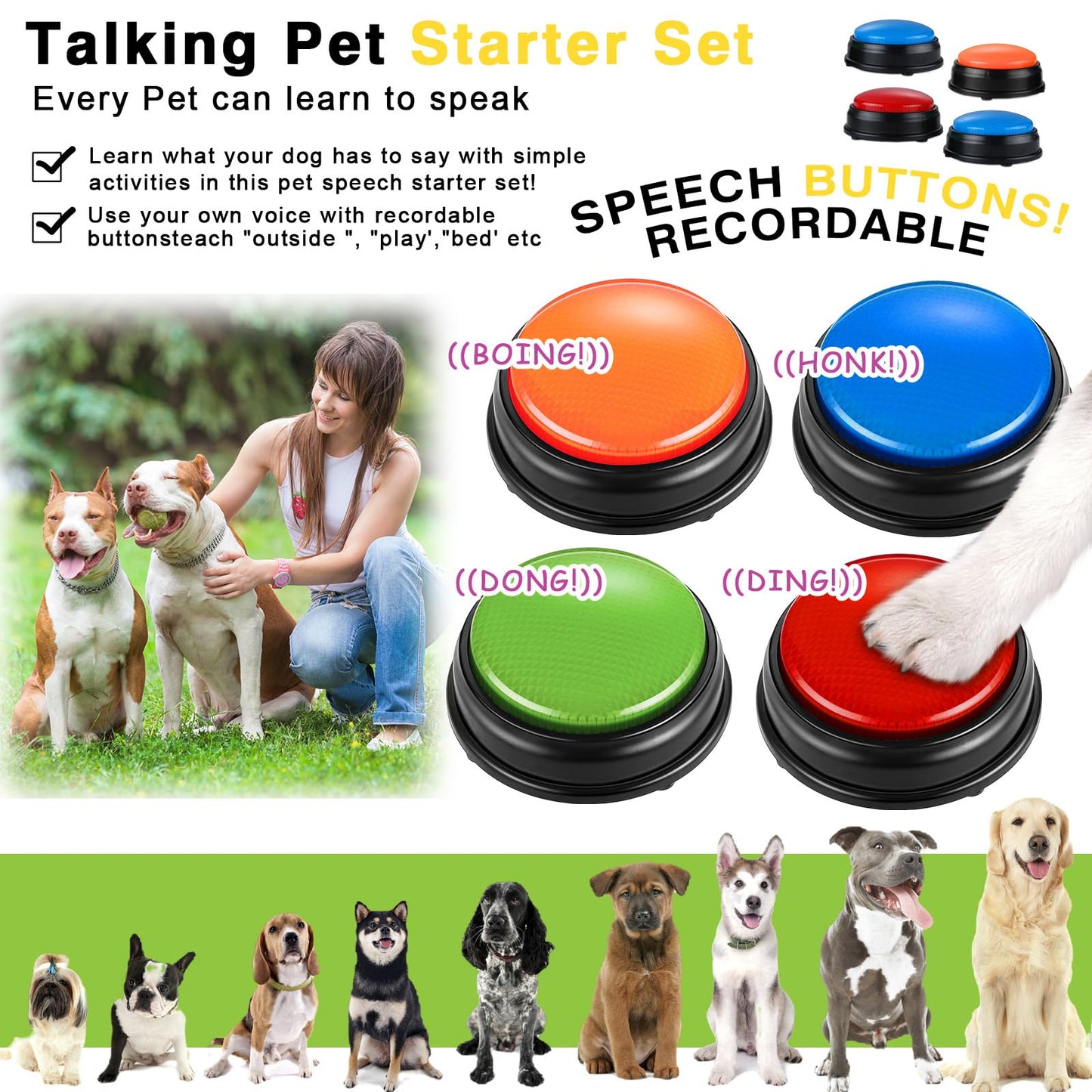 Deekin 16 Pcs Recordable Answer Buzzers Bulk Trivia Game Show Buzz Dog Buttons for Classroom Back to School Class Team Family Nights Communication Pet Training Gifts