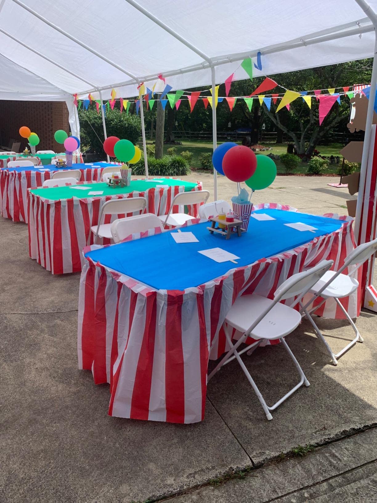 Oojami Pack of 4 Classic Red & White Striped Table Skirts - Perfect for Carnival, Circus Themed Parties, and More - Easy to Apply, 14ft Length Each