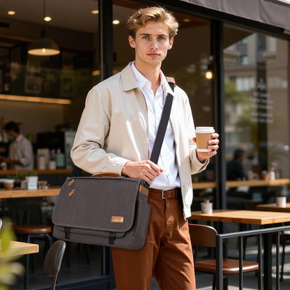 ESTARER Men Messenger Bag 17-17.3 Inch Laptop Bag Water-resistant Canvas Computer Shoulder Bag Briefcase for Work College Travel, Grey