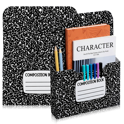 Gilprop 2 Pcs Composition Notebook Magnetic File Folder Holder Pocket File Organizer Classroom Decor Teacher Desk Accessories for Whiteboard Classroom Essential No Drilling