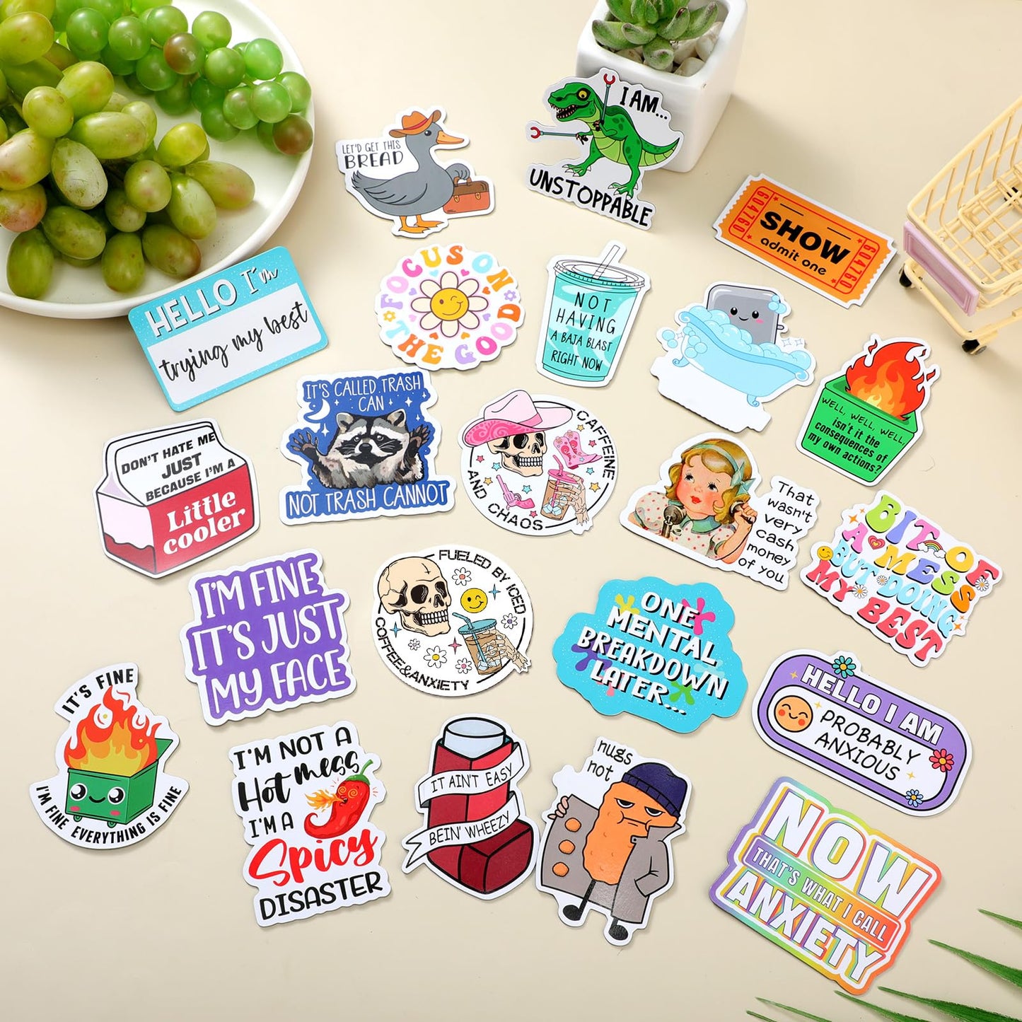 Xuhal 50 Pcs Funny Fridge Magnets Bulk Reusable Novel Expressions Cute Animal and Words Refrigerator Magnets for Adults Home Office Kitchen Decoration