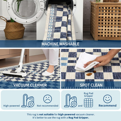 GarveeHome 5x7 Area Rug for Baby Room Non-Slip Low Pile Stain-Resistant Living Room Carpet Modern Abstract Checkered Dining Rugs No-Shedding Machine Washable Area Rug for Dorm Home Office Bedroom Blue