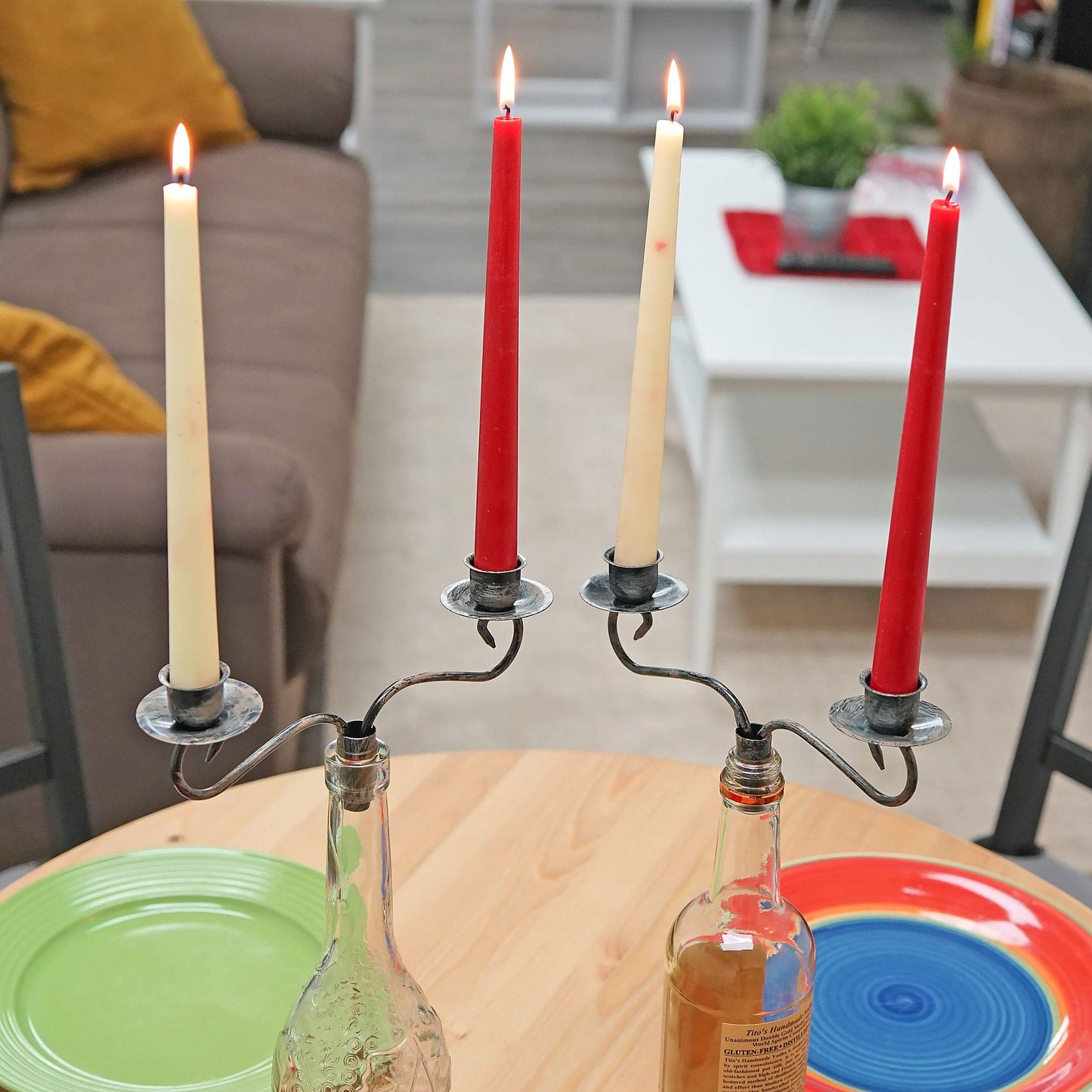 Wine Bottle Candle Holder Candelabra – 2 Candle Topper Set of 2 – Rustic Wine Bottle Decor for Table Centerpieces