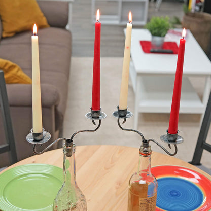 Wine Bottle Candle Holder Candelabra – 2 Candle Topper Set of 2 – Rustic Wine Bottle Decor for Table Centerpieces