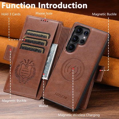 SINIANL for Samsung Galaxy S26 Ultra Leather Wallet Case Compatible with MagSafe Wireless Charging, Detachable Leather Cover with Card Slots Holder, Kickstand, Magnetic for Galaxy S26 Ultra Brown