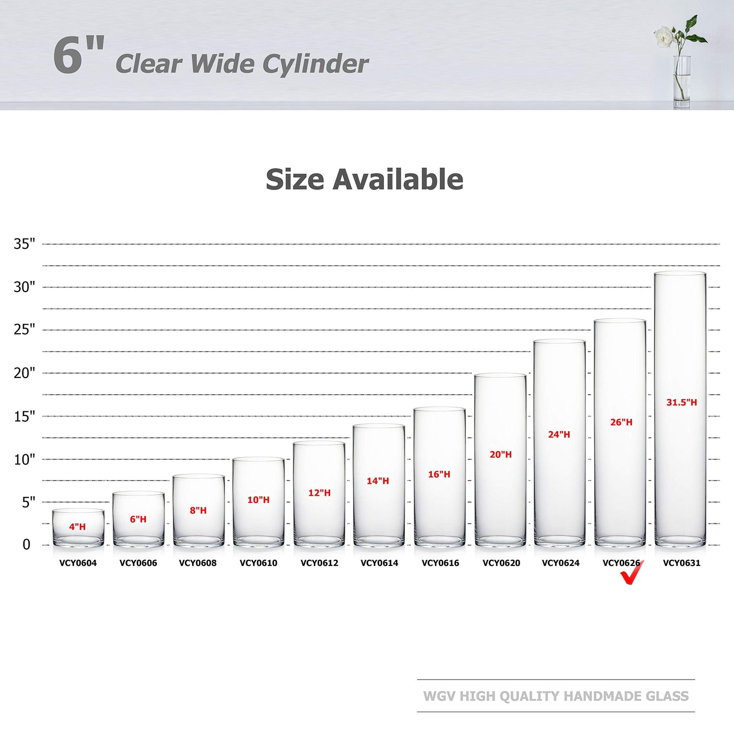 WGV Cylinder Vase Bulk, Width 6", Height 26", Clear Tall Glass Container Terrarium Candle Holder for Wedding Centerpiece, Party Event, Home Office Decor, 4 Pieces