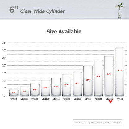 WGV Cylinder Vase Bulk, Width 6", Height 26", Clear Tall Glass Container Terrarium Candle Holder for Wedding Centerpiece, Party Event, Home Office Decor, 4 Pieces