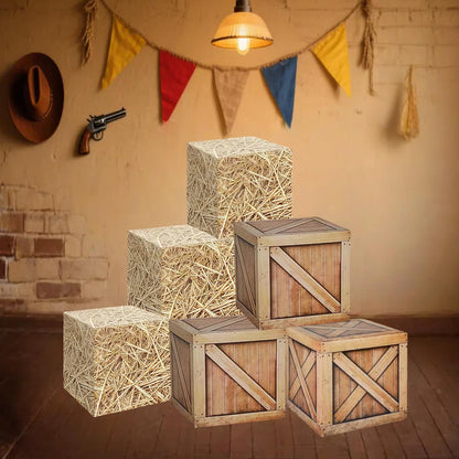 Zeivvnef 7 Pcs Hay Bales Cardboard Boxes Set Western Cowboy Party Decorations - Pirate Party Decorations, Western Wooden Grain Boxes, Fake Hay Photo Booth Props Straw Boxes for Fall Harvest Halloween