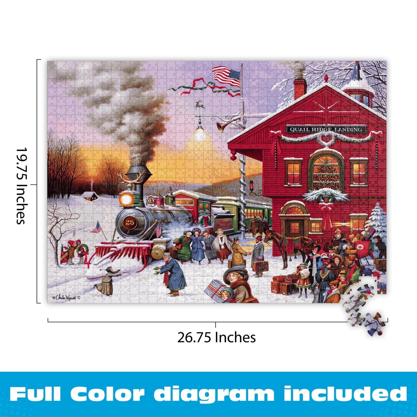 Buffalo Games – Charles Wysocki - Whistle Stop Christmas- 1000 Piece Holiday Jigsaw Puzzle - Festive Puzzles for Adults – Precision-Cut Pieces, Winter Artwork, Hours of Relaxing Fun