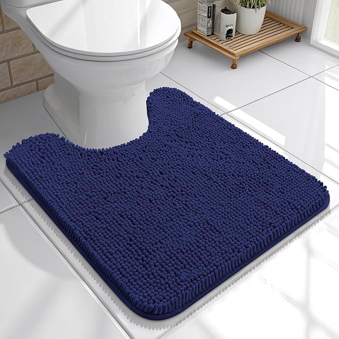 OLANLY Toilet Rugs U-Shaped 20x20, Extra Soft Absorbent Chenille Contour Bathroom Rugs for Toilet, Dry Quickly, Machine Washable, Non-Slip Bath Mat, Twilight Sapphire