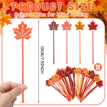 Bokon 30 Pcs Coffee Stirrers Maple Leaf Swizzle Sticks Plastic Cocktail Swizzle Stick 7.5" Reusable Coffee Stirrer Stir Sticks for Thanksgiving Party Christmas Wedding (Orange,Red)