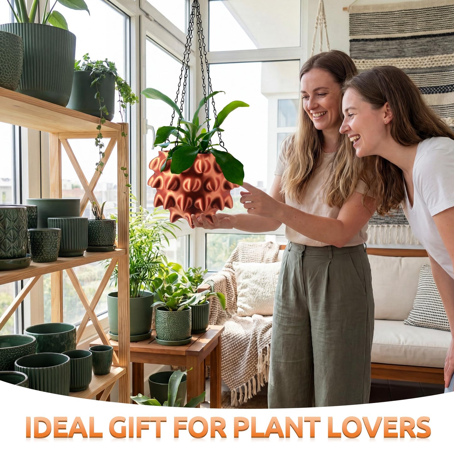 Enhon 6 Inch Hanging Planters for Indoor Plants, Unique Hanging Pots for Plants with Drainage and Hanger Baskets Hangers, Spiked Orb Plant Hanger, Silky Copper Finish