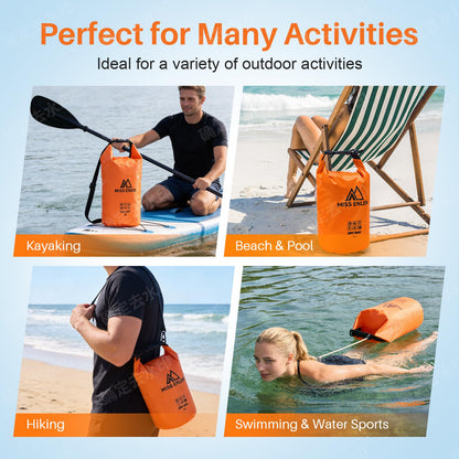 MISS ENLEN Waterproof Dry Bag 500D PVC Roll Top Dry Sack with 3 Carrying Ways, Lightweight Waterproof Bag for Kayaking, Swimming, Boating, Paddle Boarding, Hiking, Beach (Orange, 2L)