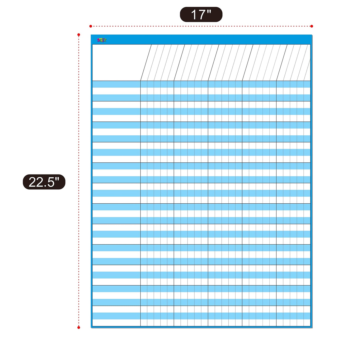 6 Pack Multi-Color Dry Erase Incentive Chart/Chore/Responsibility/School Attendance/Homework Progress Tracking Chart, 6 Pack in Multi-Color, 36 Rows X 25 Columns (17" x 22.5") with 1056 Stars