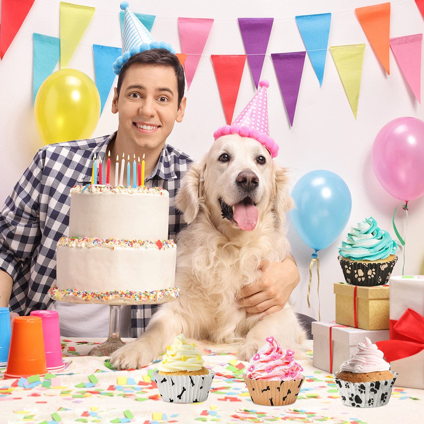 600 Piece Paw Bone Print Cupcake Liners Puppy Dog Theme Cupcake Holders Nonstick Baking Cups Paper Muffin Cakes for Birthday Wedding Animal Favor