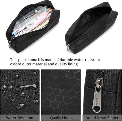 Della Gao Small Pencil Case Large Capacity Pencil Pouch Marker Pen Bag Coin Pouch Office Stationery Organizer (Balck)