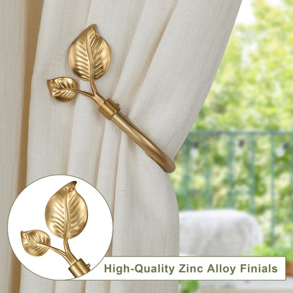 Leaf-Shaped Curtain Holdbacks 2pcs, Wall Mounted Alloy Curtains Side Holders, Curtain Tie Backs Hooks for Drapes Window Home Decoration, Brushed BlackBrushed Gold