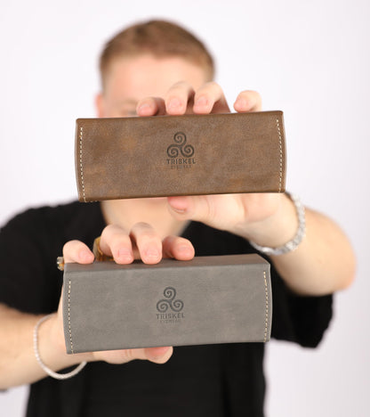TRISKEL EYEWEAR Handmade Double Sunglasses Case, Premium PU Leather with Soft Flocking Lining (Warm Charcoal)