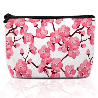 DEMACYA Cherry Blossom Makeup Bag for Purse, Waterproof Funny Japanese Pink Sakura Cosmetic Bag for Women, Zipper Travel Pouch Gift 9.5×5.9 Inch