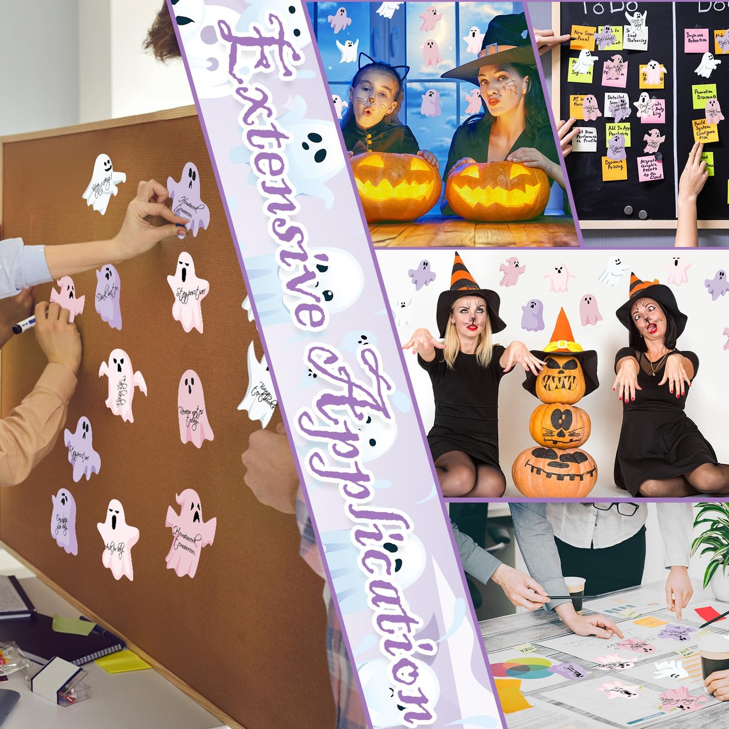 Thenshop 48 Pack Ghost Halloween Sticky Notes 1440 Sheets Boo Ghost Note Pads 8 Styles Self Adhesive Notepads for Halloween School Office Home Students Teachers Present