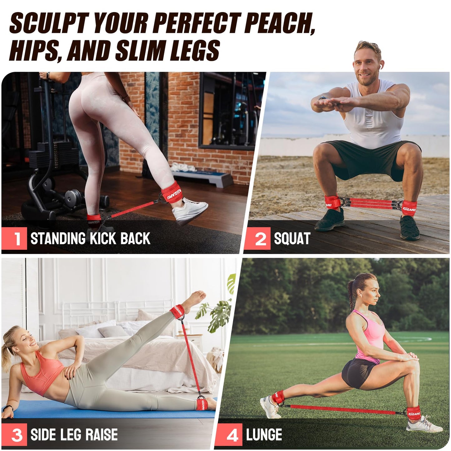 Ankle Resistance Bands with Cuffs, Ankle Weights Bands for Working Out, Women Leg and Glutes Workout Equipment, Exercise Bands for Kickbacks, Butt and Booty Trainer, Home Gym Fitness Equipment