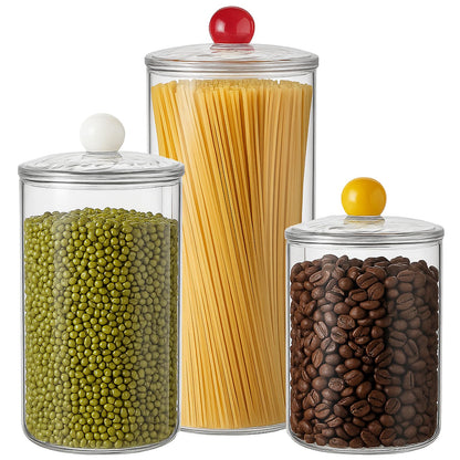 FISDEN Set of 3 Acrylic Apothecary Jars, Airtight Candy Cookie Canister with Lids, Bathroom Vanity Organizer for Cereal, Spice, Snack, Food Storage, Bath Salt, 30oz, 47oz, 67oz