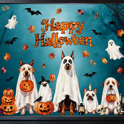 Whaline Extra Large Halloween Ghost Dog Window Clings Autumn Leaves Pumpkin Dog Bat Reusable Anti-Collision Windows Decor for Home Classroom Office Party Supplies, 4 Sheets