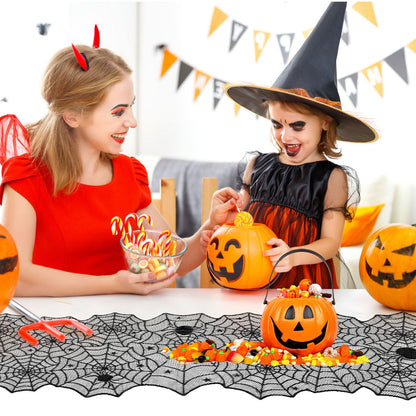 Halloween Table Runner, 2 Pcs Black Lace Spider Web Table Runner for Halloween Decor, 18 X 73 Inch Gothic Spider Lace Cover Table Runner for Dining Table Centerpiece Decor, Halloween Table Decorations