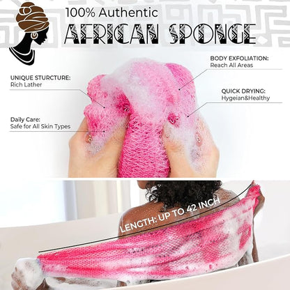 African Net Sponge Authentic - 2 Pieces Exfoliating Body Scrubber Bath Sponge - Back Scrubber Washcloth for Shower - Real African Scrub Exfoliator Body Care Bathing Accessories for Women
