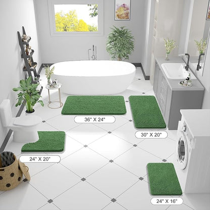 OLANLY Bathroom Runner Rugs 47x24, Soft Absorbent Chenille Bath Rugs, Rubber Backing Quick Dry, Machine Washable Long Bath Mats for Bathroom Floor, Tub and Shower, Home Decor Accessories, Olive Green
